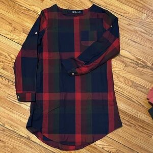 Cupshe Red and Blue Plaid Long Sleeve Dress